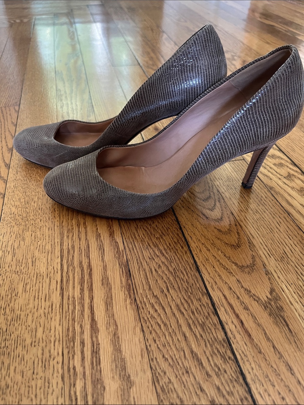 Ann Taylor Shimmery Taupe Lizard-Texture Pointed Pumps